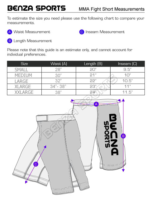 Cage Fighter Shorts Size Chart